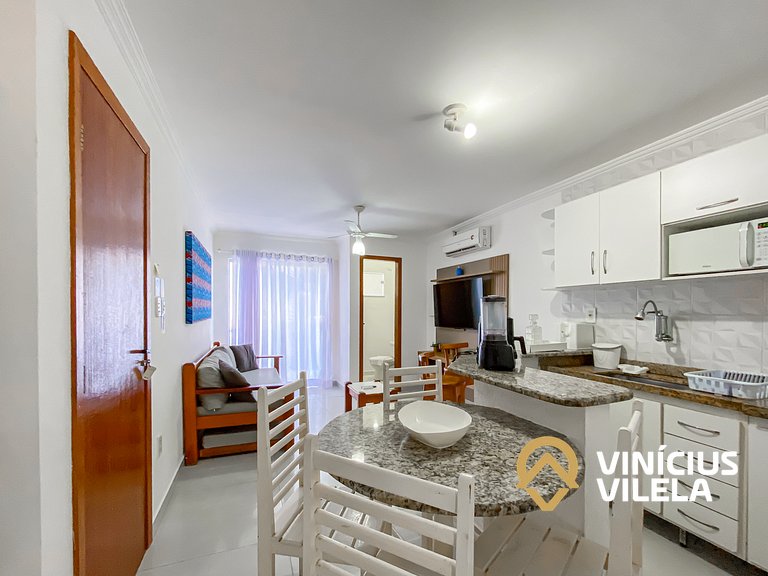 Flat 1 suíte, sala climatizada praia de Taperapuã