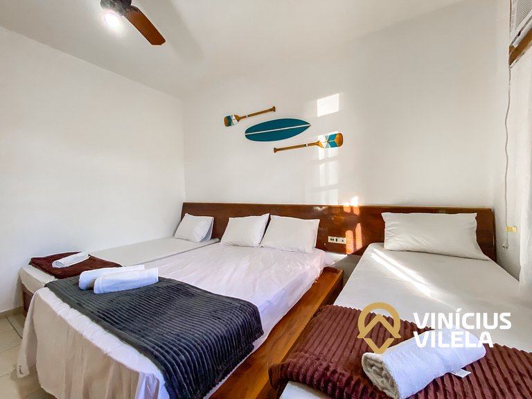 Apto pav. superior 1 quarto frente praia Taperapuã