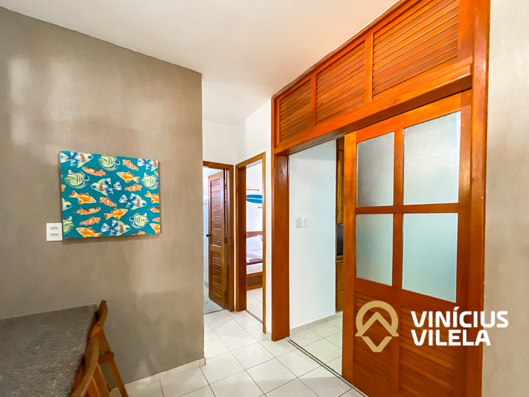 Apto pav. superior 1 quarto frente praia Taperapuã