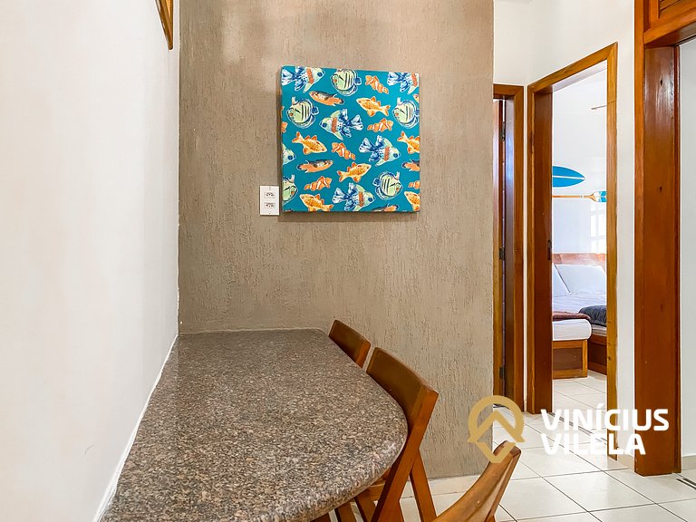 Apto pav. superior 1 quarto frente praia Taperapuã