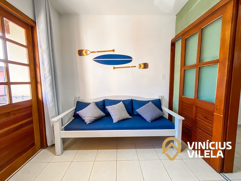 Apto pav. superior 1 quarto frente praia Taperapuã