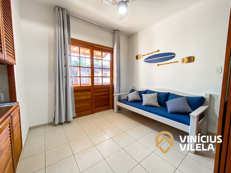 Apto pav. superior 1 quarto frente praia Taperapuã