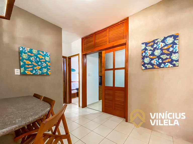 Apto pav. superior 1 quarto frente praia Taperapuã