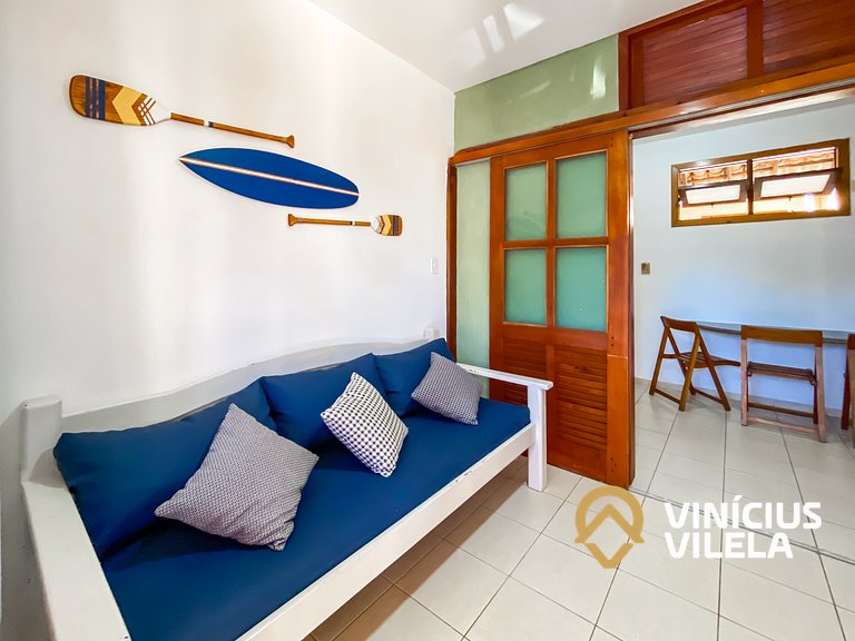 Apto pav. superior 1 quarto frente praia Taperapuã