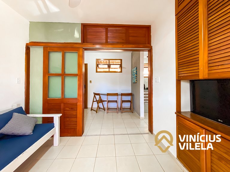 Apto pav. superior 1 quarto frente praia Taperapuã