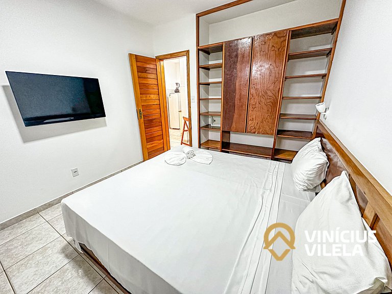 Flat 1 com quarto frente praia de Taperapuã