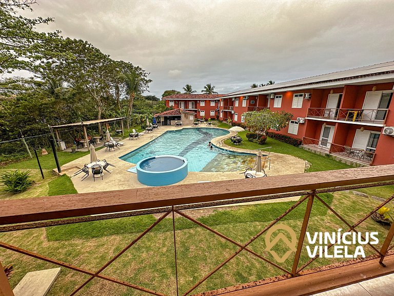 Flat 1 com quarto frente praia de Taperapuã
