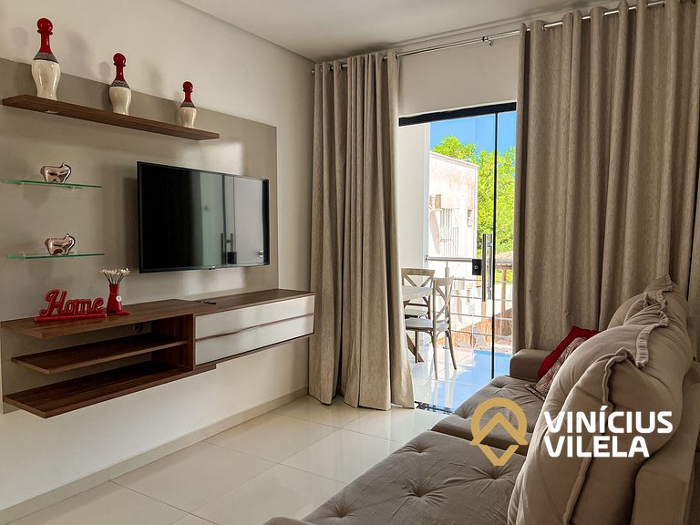 Apto 2Q  prox. a pria de Taperapuã (Vista piscina)