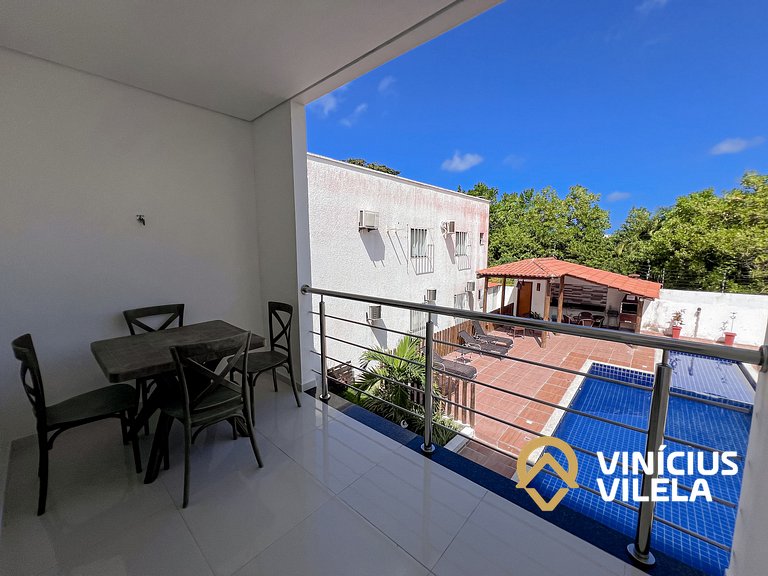 Apto 2Q  prox. a pria de Taperapuã (Vista piscina)